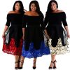 Plus Size Lacy Embroidery Off Shoulder Tulle Skirt Skater Dress