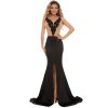 Nude Sleeveless Front Slit Mermaid Train Maxi Long Gown Party Dress