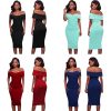 Ruched Fold-Over Off Shoulder Bodycon Midi Dress