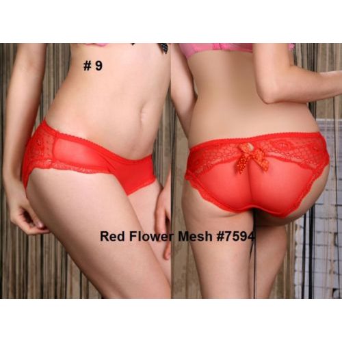 Red Sheer Mesh Flower Thong / Panty / Briefs