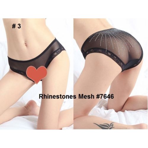 Sheer Mesh Rhinestones Back Thong / Panty / Briefs