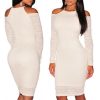 White Lace Cut Out Shoulder Bodycon Long Sleeve Dress