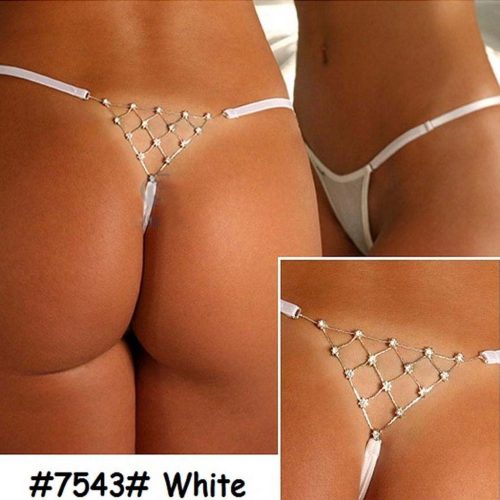 White Rhinestone Sexy G-String Ladies Intimate Lingerie Underwear