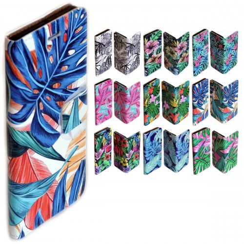 Tropical Leaf Theme Print Pattern Wallet Flip Case Mobile Phone Cover