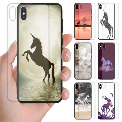 Unicorn Fairy Tale Theme Print Tempered Glass Back Case Phone Cover