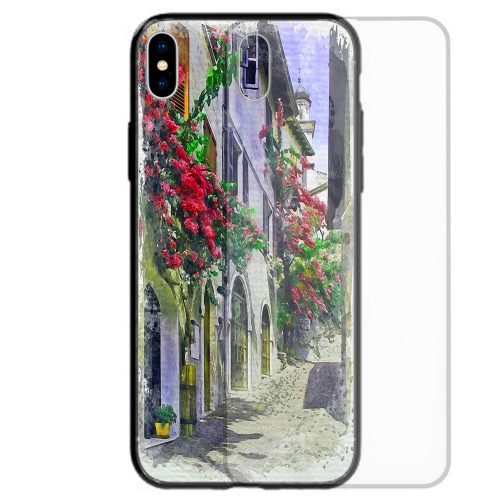 Mobile Phone Cover Tempered Glass Case featuring Riva del Garda Italy Streetscape Illustration