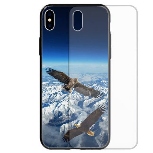 Mobile Phone Cover Tempered Glass Back Case featuring Flying Eagles Aerial View of White Snowy Mountains Landscape