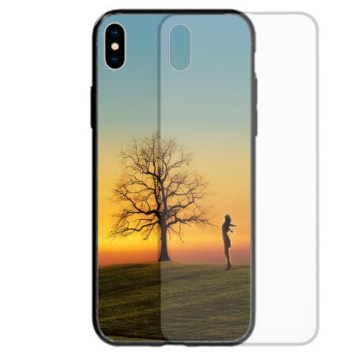 Mobile Phone Cover Tempered Glass Back Case featuring Sunset Silhouette of Girl Stretching on the Field