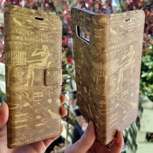 Ancient Egyptian Hieroglyphs Gold Tablet Theme Print Flip Case Wallet Mobile Phone Cover