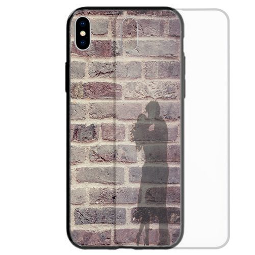 Kissing Couple Silhouette on Brick Wall Background Theme Print Tempered Glass Back Case Phone Cover