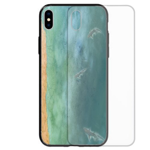 Sharks on Beach Seashore Theme Print Tempered Glass Back Case Phone Cover