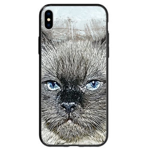 Blue Eyes Cat Sketch Theme Print Back Case Mobile Phone Cover