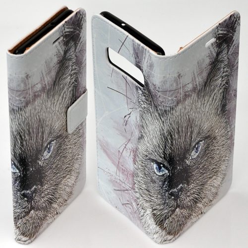 Blue Eyes Cat Sketch Portrait Theme Print Flip Wallet Mobile Phone Cover