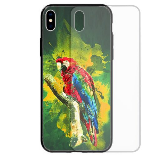 Brazilian Scarlet Macaw Parrot Bird Theme Print Tempered Glass Back Case Mobile Phone Cover